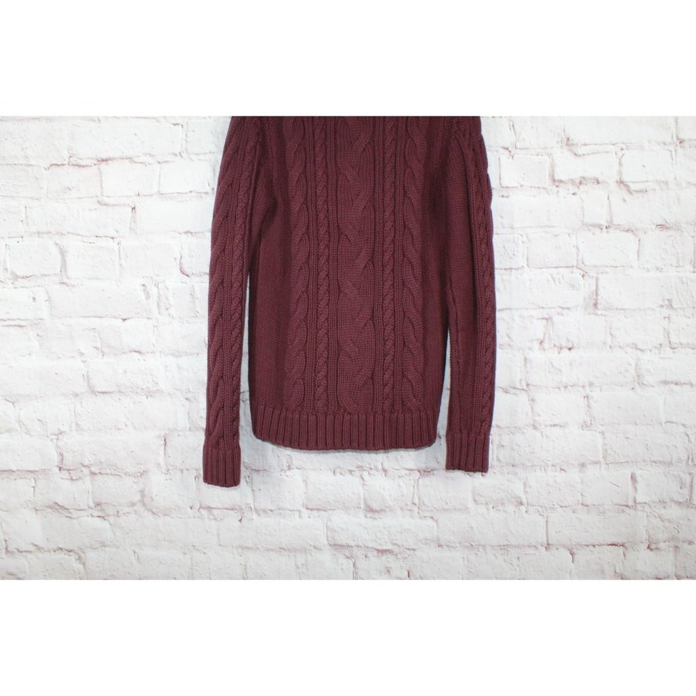 LL Bean Red Cotton Double L Cable Zip Cardigan Sweater Size S - Picture 7 of 10